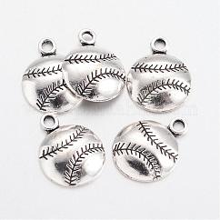 Tibetan Style Zinc Alloy Pendants, Sports Charms, Lead Free & Cadmium Free, Baseball, Antique Silver, 18.2x14.2x3mm, Hole: 2mm, about 500pcs/500g