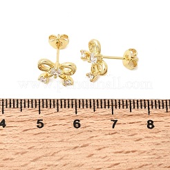 Bowknot Brass Micro Pave Clear Cubic Zirconia Stud Earrings for Women&nbsp;LS-EJEW-G460-03G