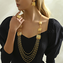 Bohemian Iron Hollow Square Multi-layer Necklaces & Stud Earrings & Cuff Rings Set for Women&nbsp;WD7231