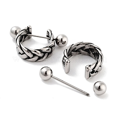 Braided 316 Surgical Stainless Steel Shield Barbell Hoop Earrings&nbsp;EJEW-Z050-58A-AS