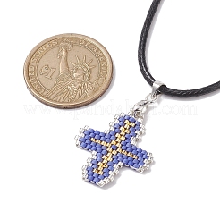 Glass Seed Cross Pendant Necklaces&nbsp;NJEW-MZ00025-03