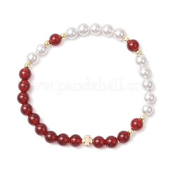 Shell Pearl Bead & Natural Carnelian Round Beaded Bracelets for Women&nbsp;BJEW-JB11937-01
