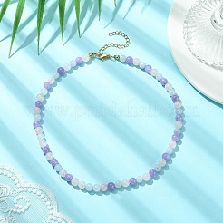 Natural Aquamarine & Rose Quartz & Amethyst Round Beaded Necklaces with 304 Stainless Steel Clasps&nbsp;NJEW-JN04408