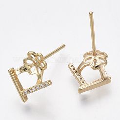 Brass Micro Pave Cubic Zirconia Earring Findings&nbsp;KK-S356-050G-NF