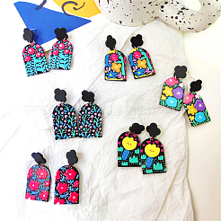 24Pcs 6 Style Embossed Printed Acrylic Pendants&nbsp;SACR-CJ0001-13