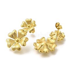 PVD Vacuum Plating 304 Stainless Steel Textured Flower Stud Earrings for Women&nbsp;EJEW-S227-49G