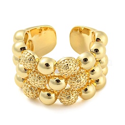 Brass Round Beaded Open Cuff Ring&nbsp;RJEW-Q782-01G