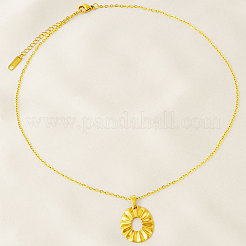304 Stainless Steel Oval Flower Pendant Necklaces for Women&nbsp;WG81E98-02