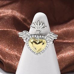 Brass Micro Pave Cubic Zirconia Open Cuff Ring for Women&nbsp;RJEW-F177-02GP-02