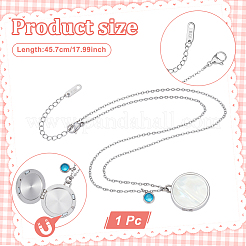Stainless Steel Pave Natural White Shell Flat Round Magnetic Locket Pendant Necklaces for Women&nbsp;NJEW-NB00013