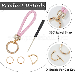 2Pcs PU Leather and Alloy Rhinestone Braided Keychain&nbsp;KEYC-CL0001-15D