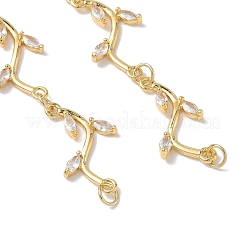Brass Pave Clear Cubic Zirconia Leafy Branch Link Chain Bracelet Making&nbsp;AJEW-JB01613