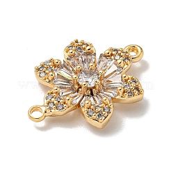 Brass Pave Clear Cubic Zirconia Flower Links Connector Charms&nbsp;KK-K378-24G