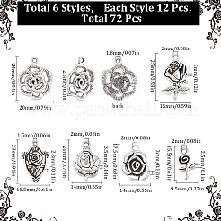 72Pcs 6 Styles Tibetan Style Alloy Pendants&nbsp;FIND-SC0007-84