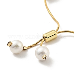 Shell Pearl Beaded Slider Bracelet with Brass Snake Chain&nbsp;BJEW-B066-01B-03