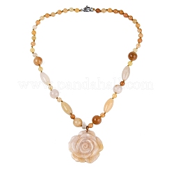 Natural Topaz Jade Flower Pendant Necklaces&nbsp;NJEW-N064-08D