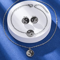 Yin-yang 304 Stainless Steel Rhinestone Pendant Necklaces & Bracelets & Stud Earrings Sets for Women&nbsp;SJEW-C004-17P