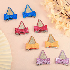 4 Pairs 4 Colors Glitter Bowknot Cat Ear Cloth Alligator Hair Clips&nbsp;PHAR-CA0001-004