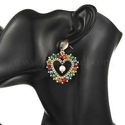 Shell Pearl & Electroplate Glass Beads Braided Dangle Earrings&nbsp;EJEW-MZ00792