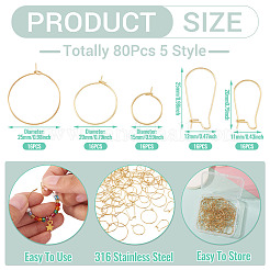 80Pcs 5 Style 316 Surgical Stainless Steel Hoop Earrings Findings&nbsp;STAS-TA0005-45