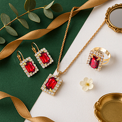 4 Colors Rectangle Rhinestone Jewerly Set&nbsp;SJEW-HY0001-12