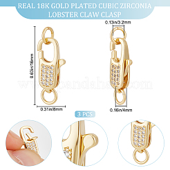 3Pcs Brass Micro Pave Clear Cubic Zirconia Lobster Claw Clasps&nbsp;ZIRC-BBC0002-19