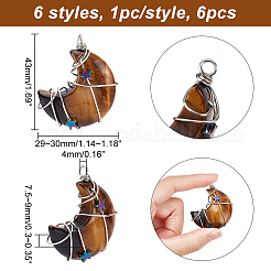 6Pcs 6 Styles Natural & Synthetic Gemstone Copper Wire Pendants&nbsp;G-CA0001-56