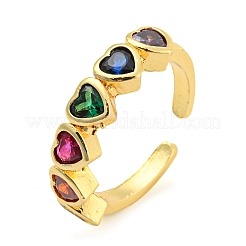Colorful Cubic Zirconia Heart Cuff Ring&nbsp;KK-D067-30G-RS