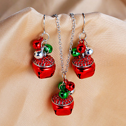 Christmas Bell Alloy Rhinestone Pendant Necklaces & Dangle Earrings Sets&nbsp;WG37E36-03