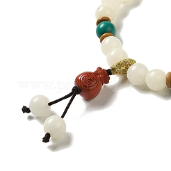 Synthetic Turquoise & White Jade Bodhi Root Beaded Stretch Bracelet with Cinnabar Lucky Bag Charm&nbsp;BJEW-B080-02