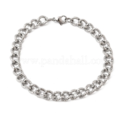 Hammered 201 Stainless Steel Cuban Link Chains Bracelets for Women Men&nbsp;STAS-T077-17P