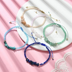 5Pcs 5 Style Natural & Synthetic Mixed Gemstone Chips & Glass Braided Bead Bracelets Sets&nbsp;BJEW-TA00403