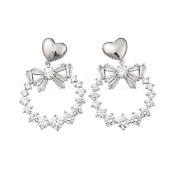 Brass Clear Cubic Zirconia Stud Earrings&nbsp;EJEW-D301-06P-01