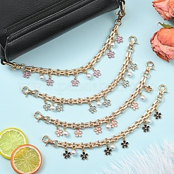 Alloy Enamel Flower with ABS Plastic Pearl Round Bead Charm Iron Chain Bag Decorative Chains&nbsp;HJEW-FS00054-04