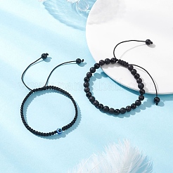 2Pcs 2 Styles Natural Black Onyx & Black Agate & Synthetic Lava Rock Beads Braided Bead Bracelets for Women&nbsp;BJEW-JB12591