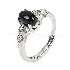 Oval Natural Dyed & Heated Black Agate Adjustable Rings&nbsp;RJEW-Q819-01P-09