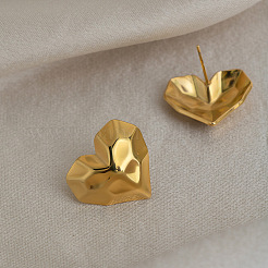 French Vintage Style Stainless Steel Textured Heart Stud Earrings for Women&nbsp;EI9252-1