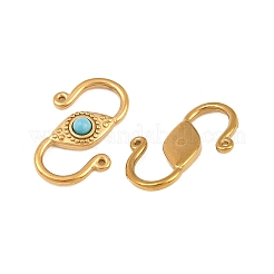 304 Stainless & Synthetic Turquoise S-Hook Clasps&nbsp;SA-CBA3073-02G-03
