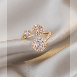 Crystal Rhinestone Flat Round Open Cuff Rings&nbsp;RJEW-Q774-02LG