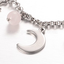 Moon & Star Stainless Steel Gemstone Charm Bracelets&nbsp;BJEW-JB01935-01