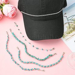 Zinc Alloy with ABS Imitation Pearl & Iron & Synthetic Turquoise Cap Chain&nbsp;AJEW-CJC0020-004P-1