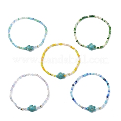 Abacus Glass & Dyed Synthetic Turquoise Beads Stretch Bracelets for Women&nbsp;BJEW-JB13812-02