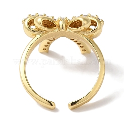 Bowknot Brass Micro Pave Clear Cubic Zirconia Open Cuff Rings for Women&nbsp;RJEW-C098-10G