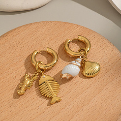 304 Stainless Steel Shell Shape & Fish Hoop Earrings&nbsp;QQ1107