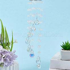 Flower Round Glass Beads Tassel Hanging Suncatchers for Window Garden Outdoor Decoration&nbsp;HJEW-WH20020-007D