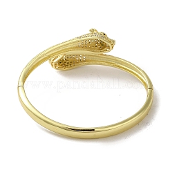 Brass Pave Clear Cubic Zirconia Leopard Hinged Bangle for Women&nbsp;BJEW-K246-03G