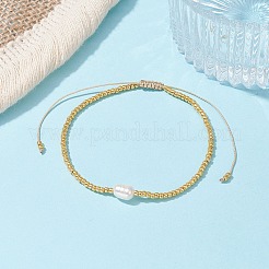 Natural Pearl & Seed Braided Bead Bracelets&nbsp;BJEW-JB09722-01