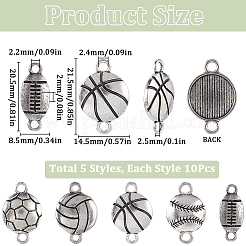 50Pcs 5 Styles Tibetan Style Sport Ball Alloy Connector Charms&nbsp;TIBE-SC0001-95