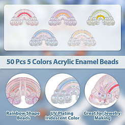 50Pcs 5 Colors UV Plating Rainbow Iridescent Acrylic Enamel Beads&nbsp;OACR-DC0001-10