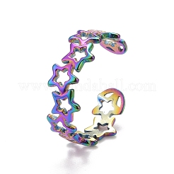Rainbow Color Ion Plating(IP) 304 Stainless Steel Star Wrap Open Cuff Ring for Women&nbsp;RJEW-A005-36MC